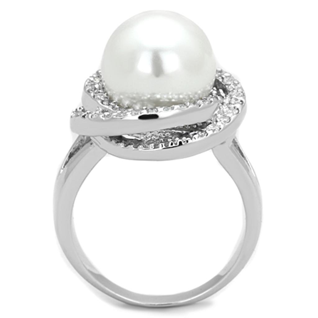 MA3W759 - Rhodium Brass Ring with Synthetic Pearl in White