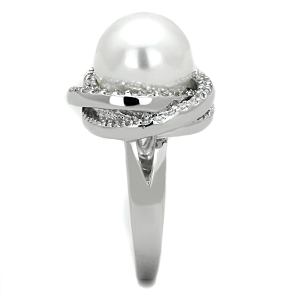 MA3W759 - Rhodium Brass Ring with Synthetic Pearl in White