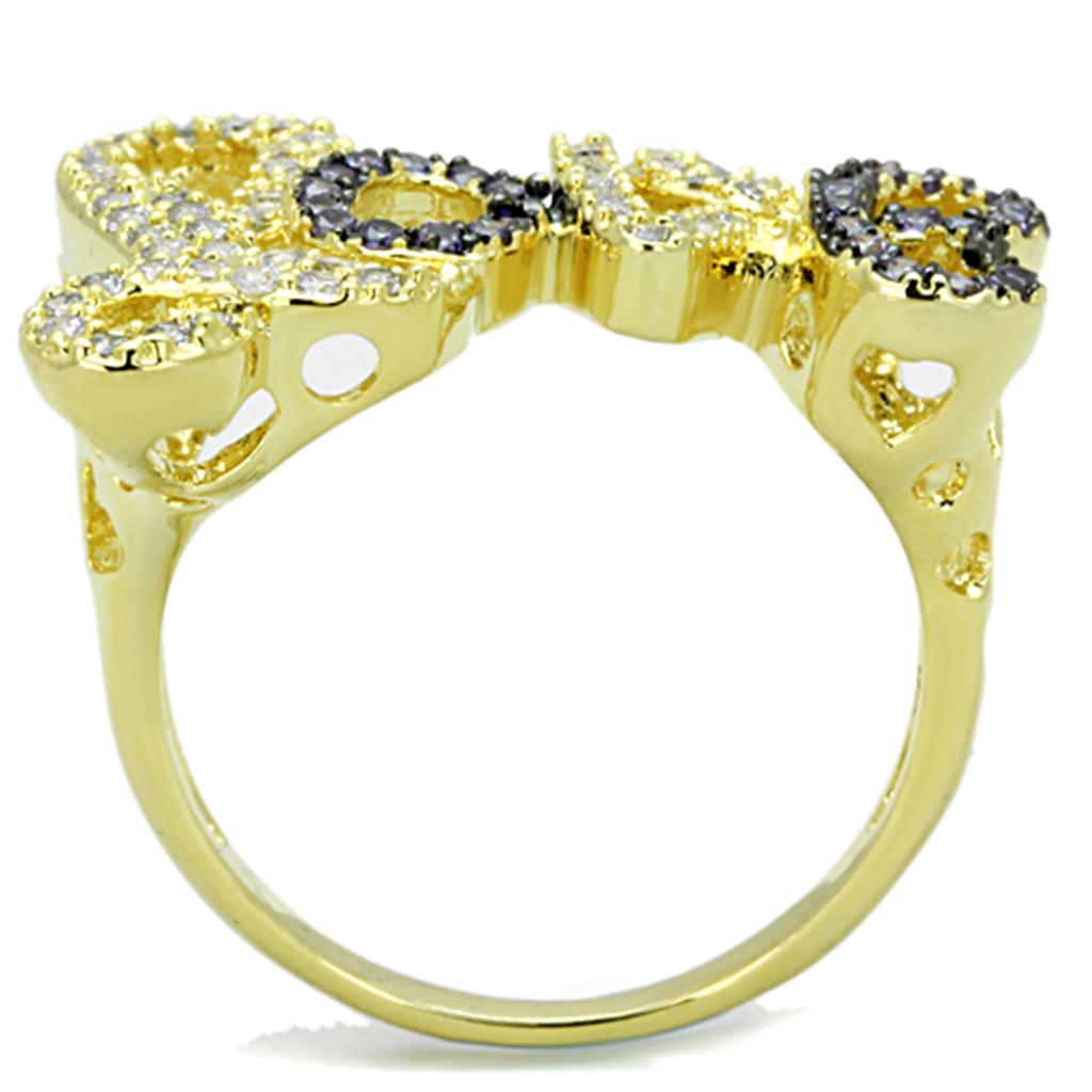 MA3W777 - Gold+Ruthenium Brass Ring with AAA Grade CZ  in Amethyst