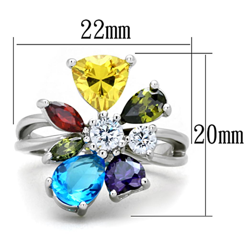 MAJaime Cocktail Ring - Rhodium Brass, AAA CZ , Multi Color - 3W789
