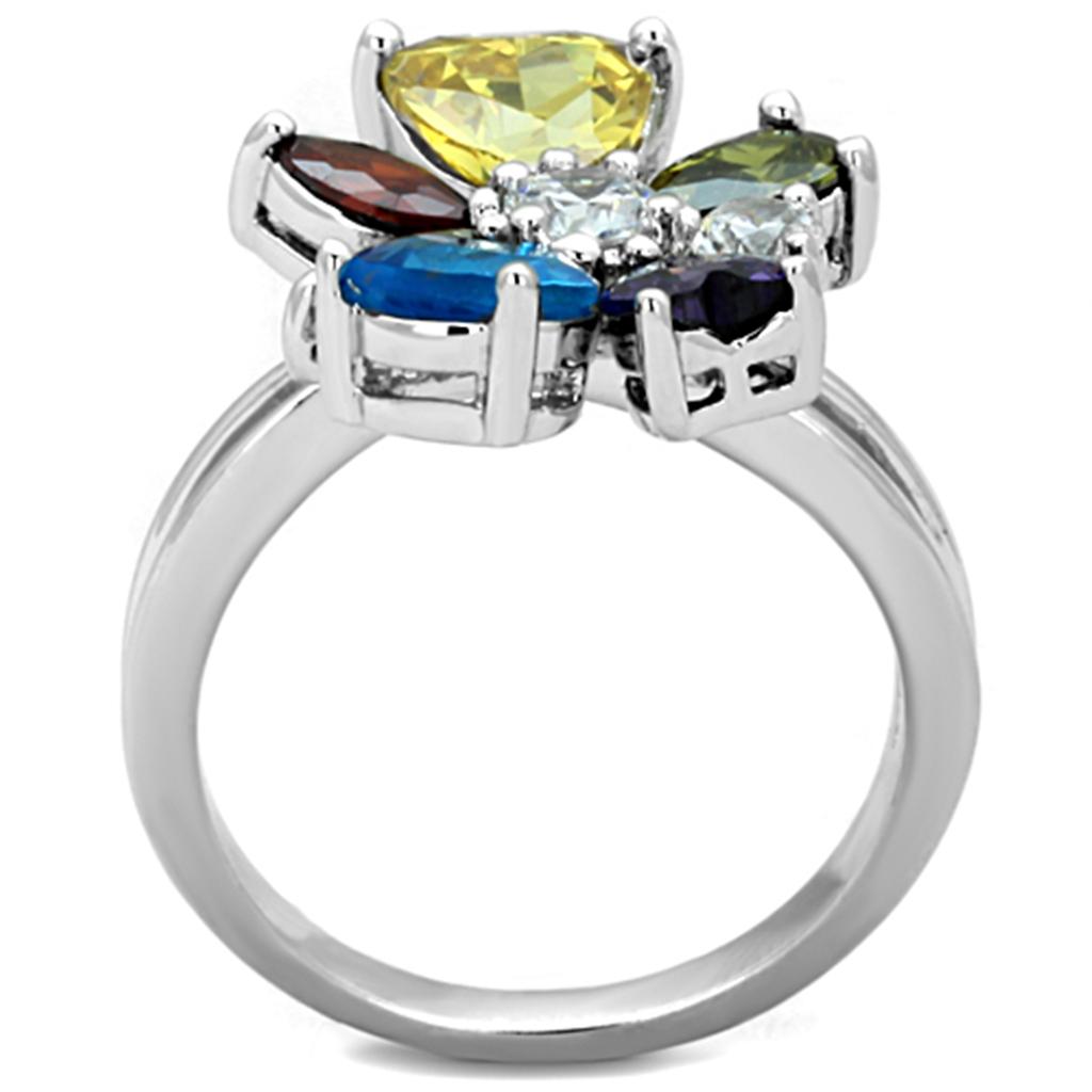 MAJaime Cocktail Ring - Rhodium Brass, AAA CZ , Multi Color - 3W789