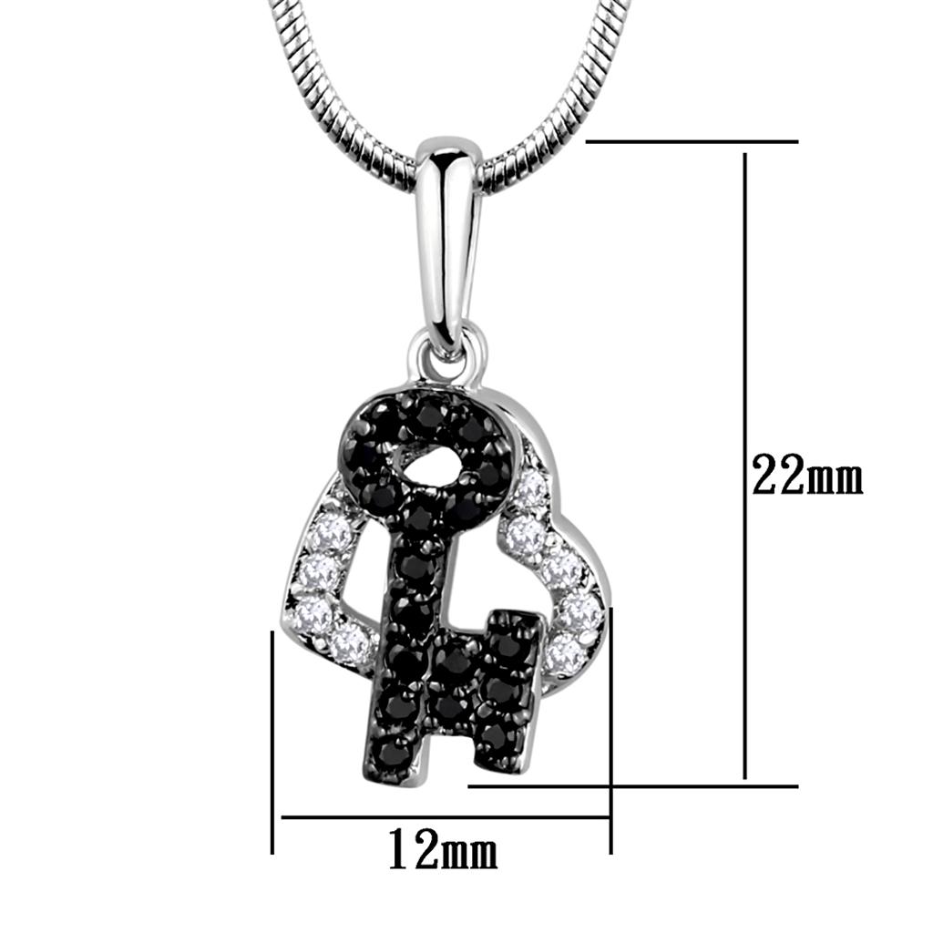 MA3W799 - Rhodium + Ruthenium Brass Chain Pendant with AAA Grade CZ  in Black Diamond