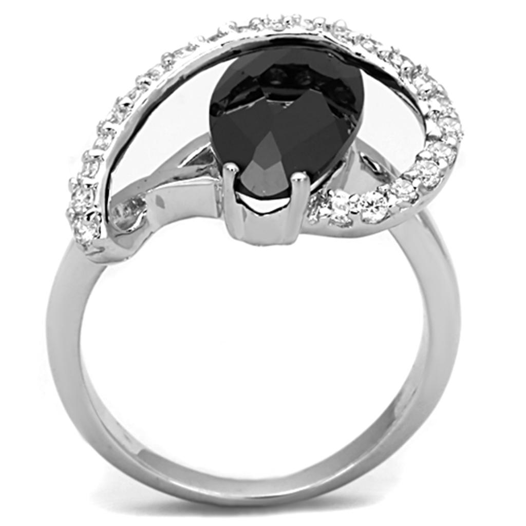 MA3W800 - Rhodium Brass Ring with AAA Grade CZ  in Jet