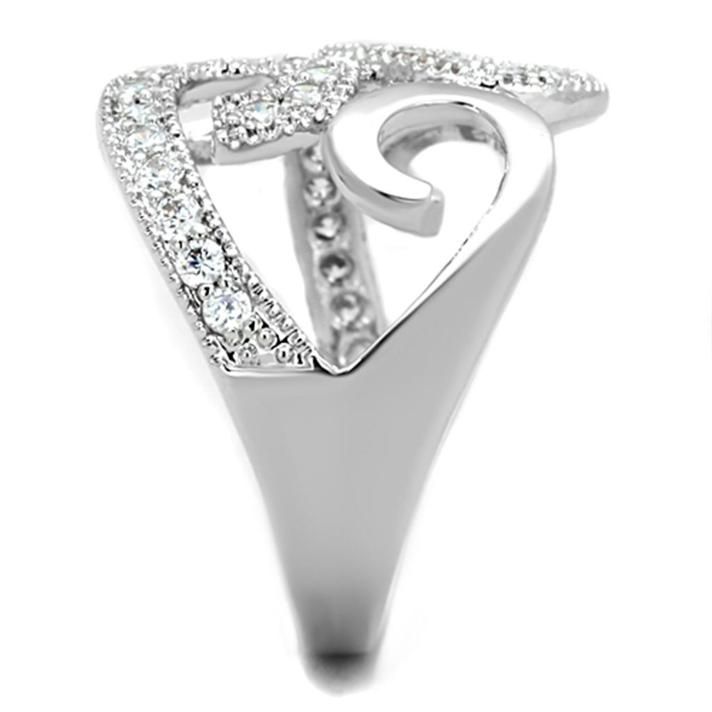 MA3W827 - Rhodium Brass Ring with AAA Grade CZ  in Clear