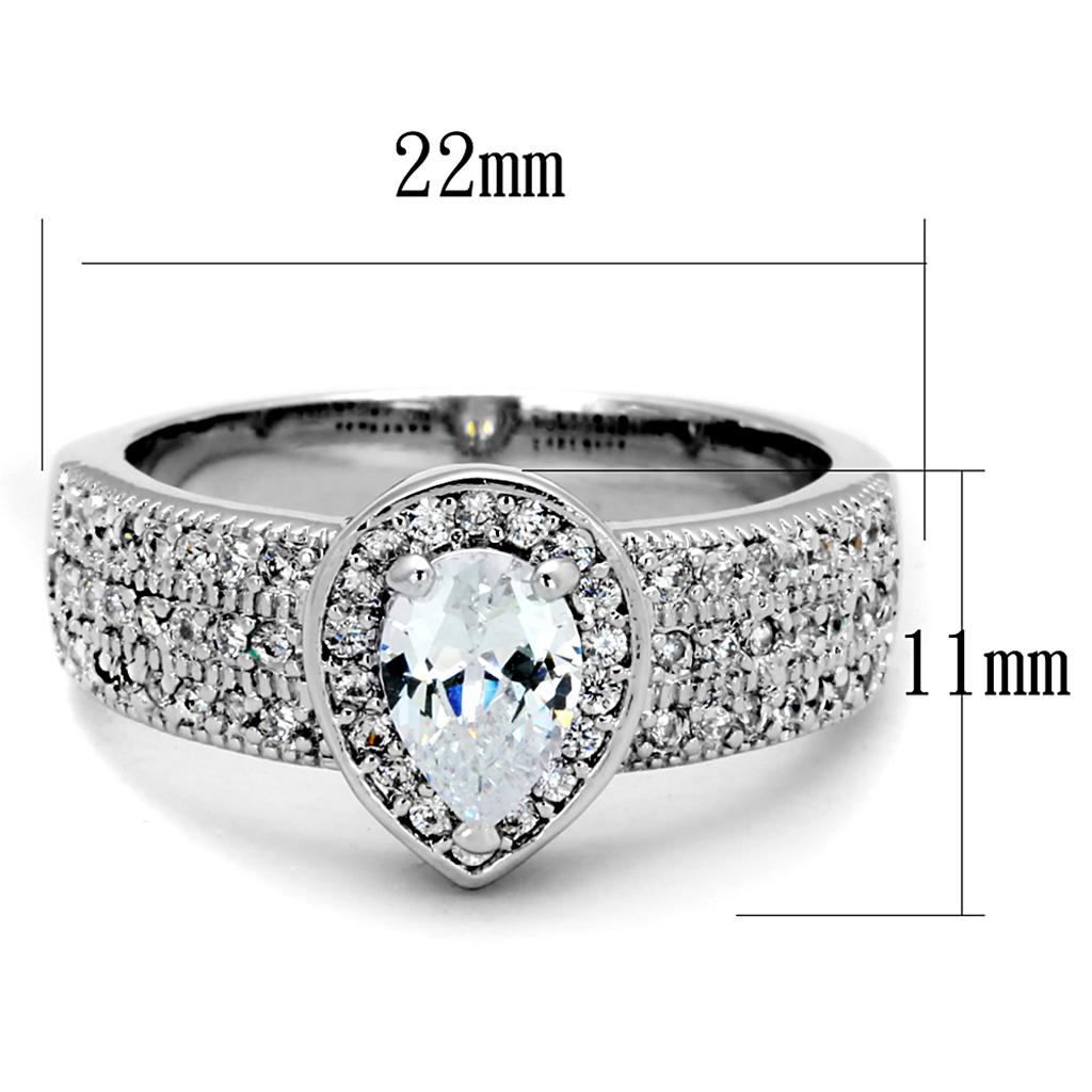 MA3W831 - Rhodium Brass Ring with AAA Grade CZ  in Clear