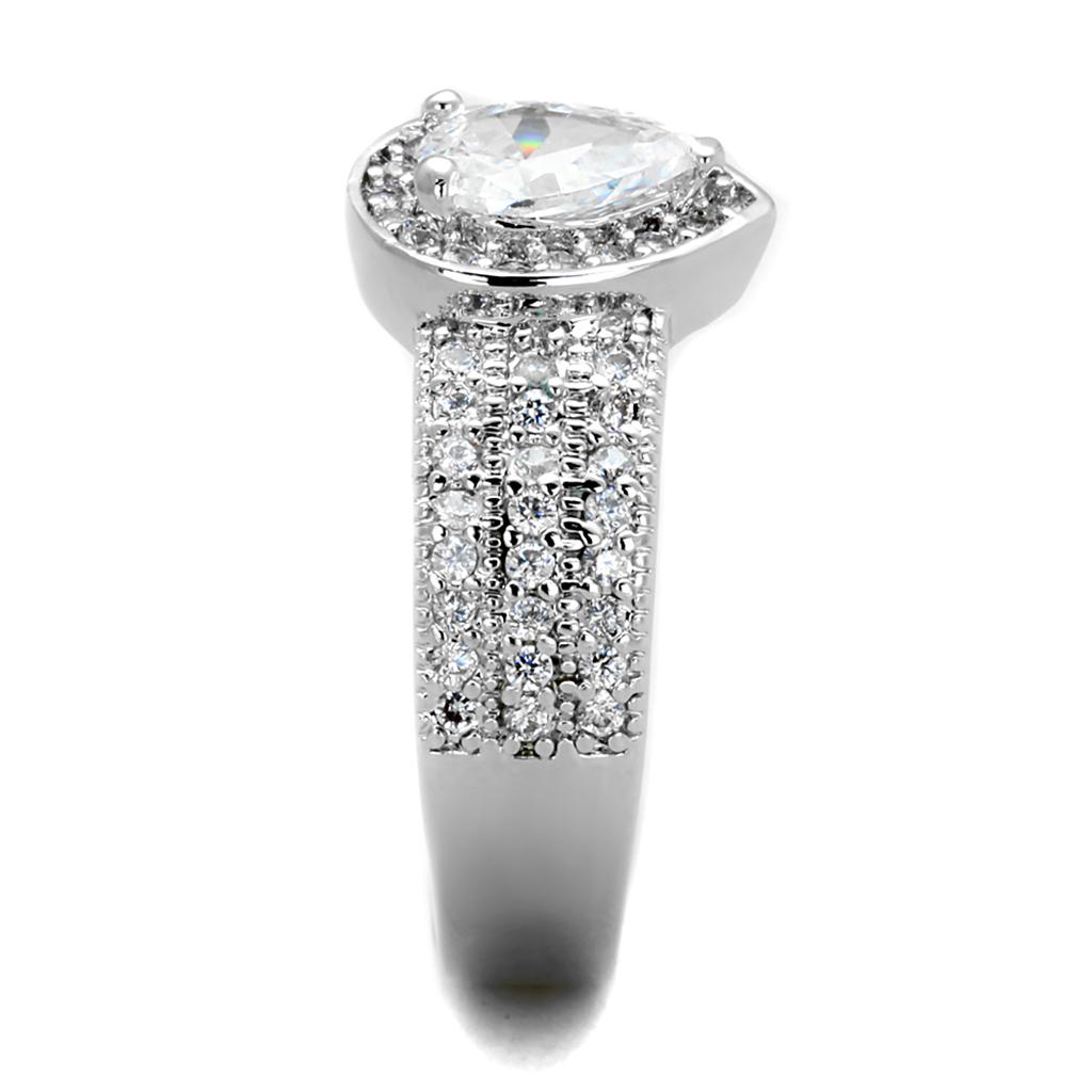 MA3W831 - Rhodium Brass Ring with AAA Grade CZ  in Clear