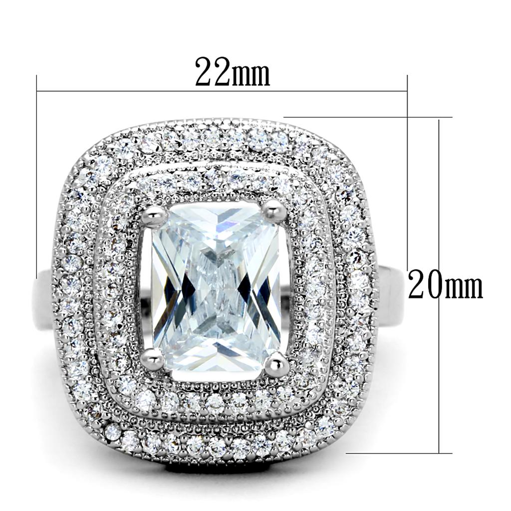 MA3W839 - Rhodium Brass Ring with AAA Grade CZ  in Clear