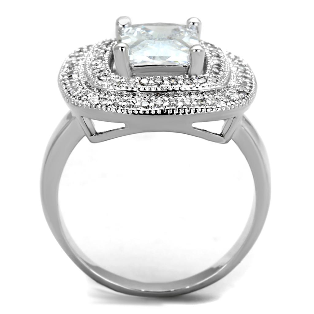 MA3W839 - Rhodium Brass Ring with AAA Grade CZ  in Clear