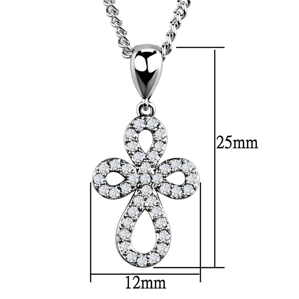 MA3W845 - Rhodium Brass Chain Pendant with AAA Grade CZ  in Clear