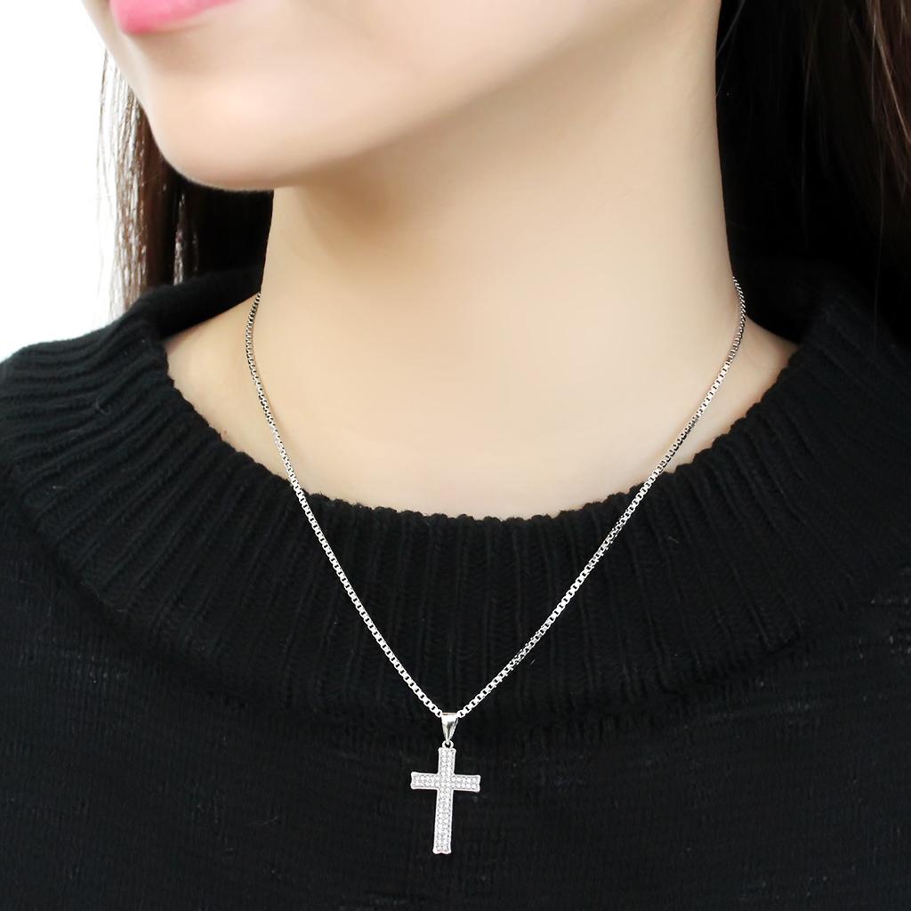 MA3W846 - Rhodium Brass Chain Pendant with AAA Grade CZ  in Clear