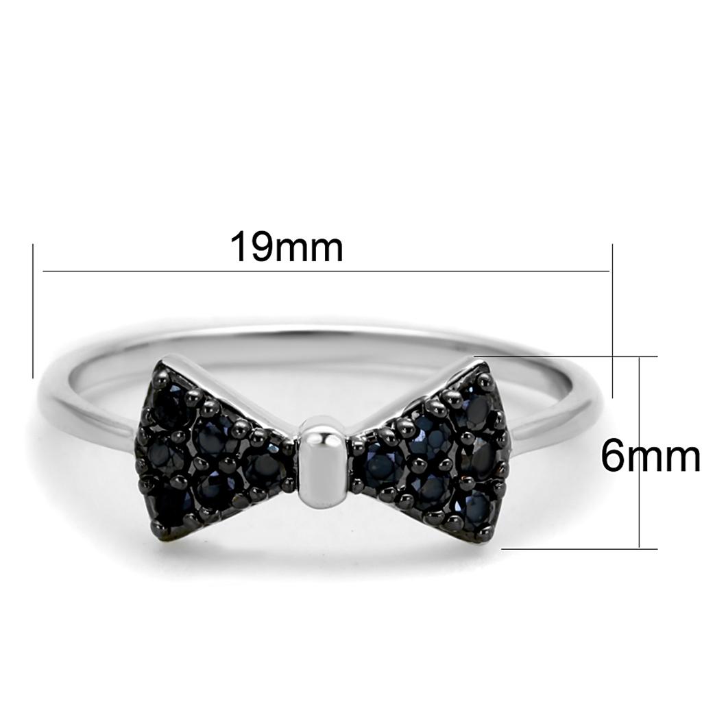 MA3W856 - Rhodium + Ruthenium Brass Ring with AAA Grade CZ  in Black Diamond