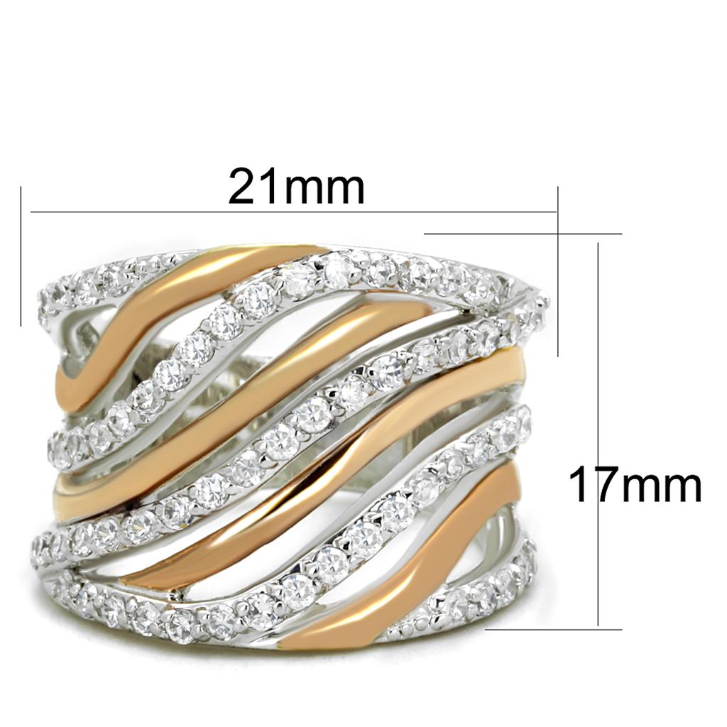 MA3W857 - Rose Gold + Rhodium Brass Ring with AAA Grade CZ  in Clear