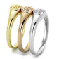 MA3W862 - Rhodium + Gold + Rose Gold Brass Ring with AAA Grade CZ  in Clear