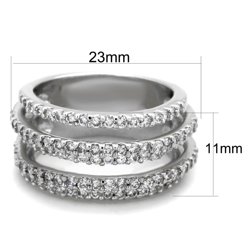 MA3W871 - Rhodium Brass Ring with AAA Grade CZ  in Clear