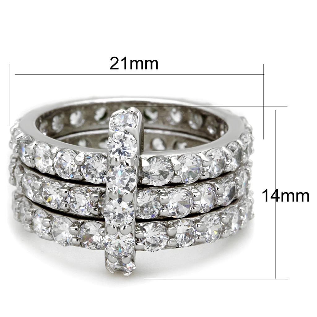 MA3W875 - Rhodium Brass Ring with AAA Grade CZ  in Clear