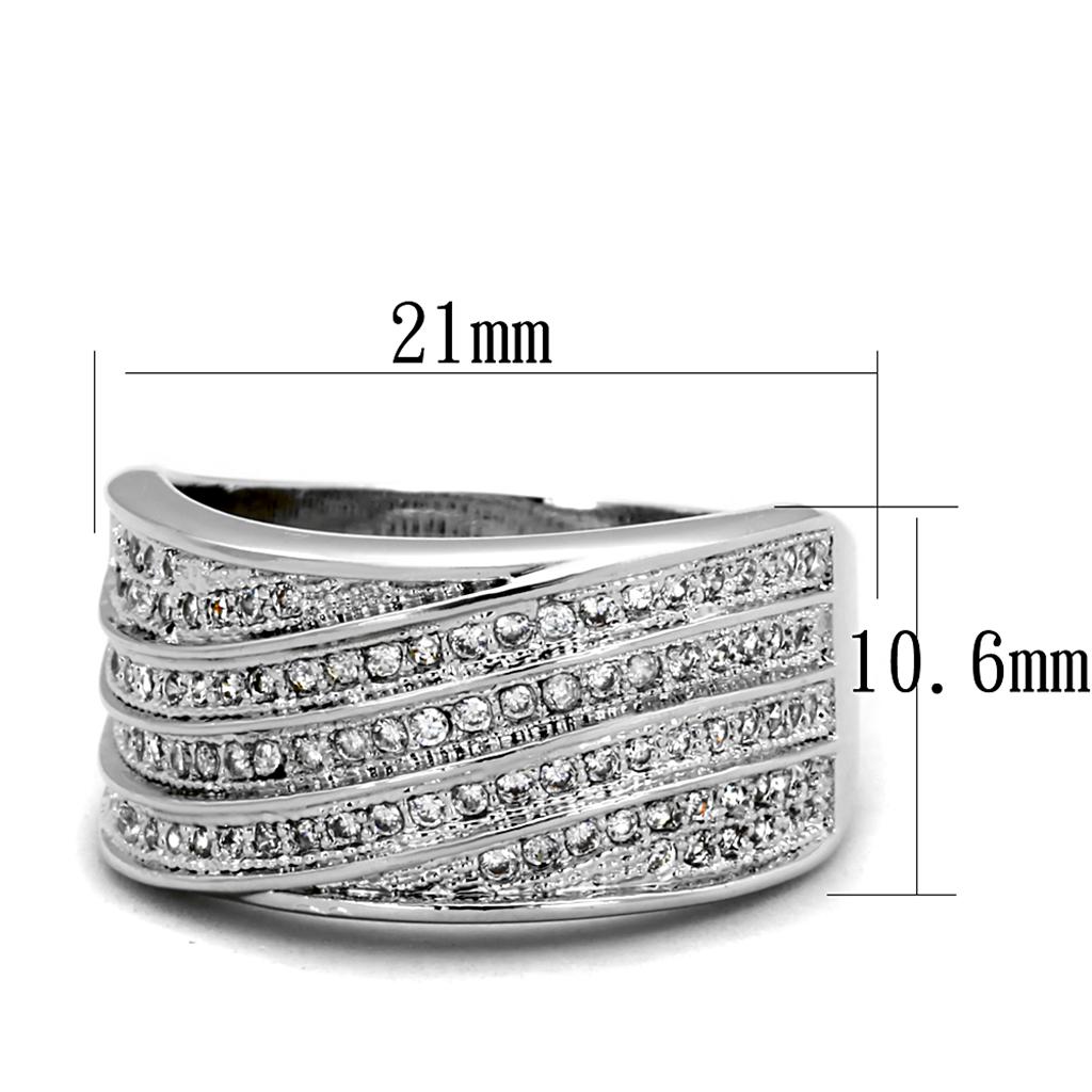 MA3W882 - Rhodium Brass Ring with AAA Grade CZ  in Clear