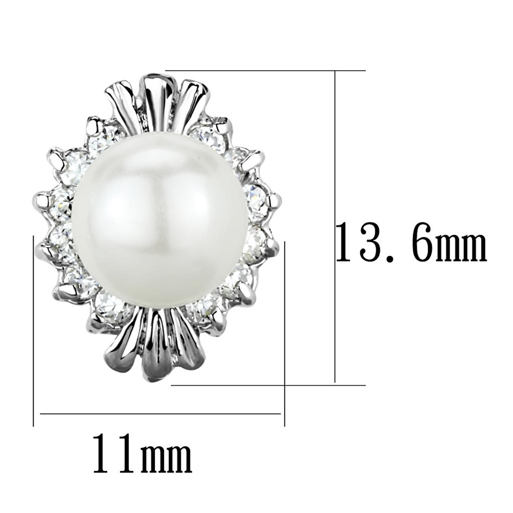 MA3W886 - Rhodium Brass Earrings with Synthetic Pearl in White