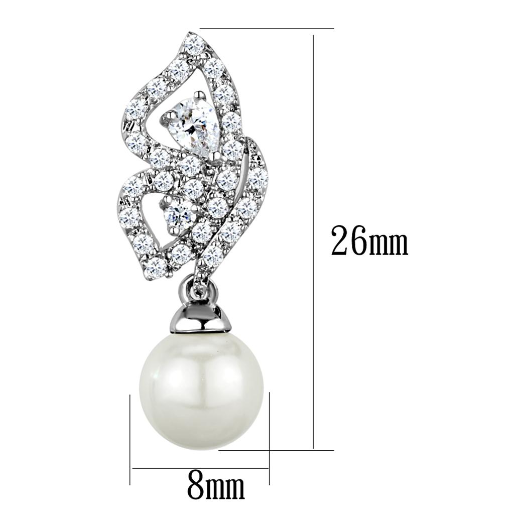 MA3W902 - Rhodium Brass Earrings with Synthetic Pearl in White