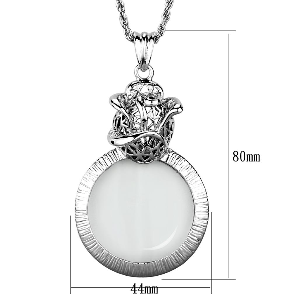 MA3W913 - Rhodium Brass Magnifier pendant with Synthetic Synthetic Glass in Clear