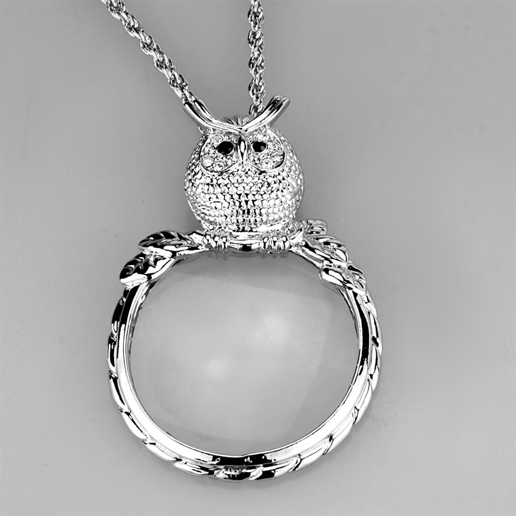 MA3W917 - Rhodium Brass Magnifier pendant with Top Grade Crystal  in Clear