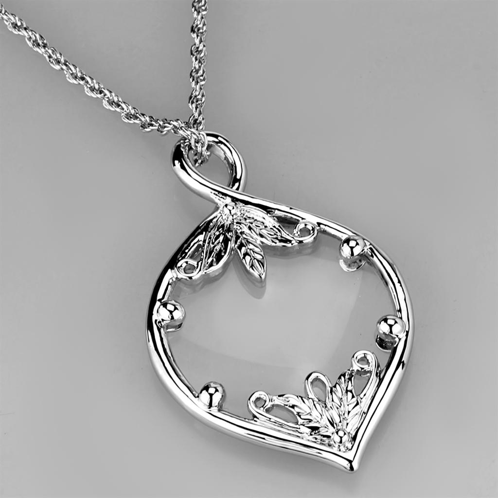 MA3W918 - Rhodium Brass Magnifier pendant with Synthetic Synthetic Glass in Clear