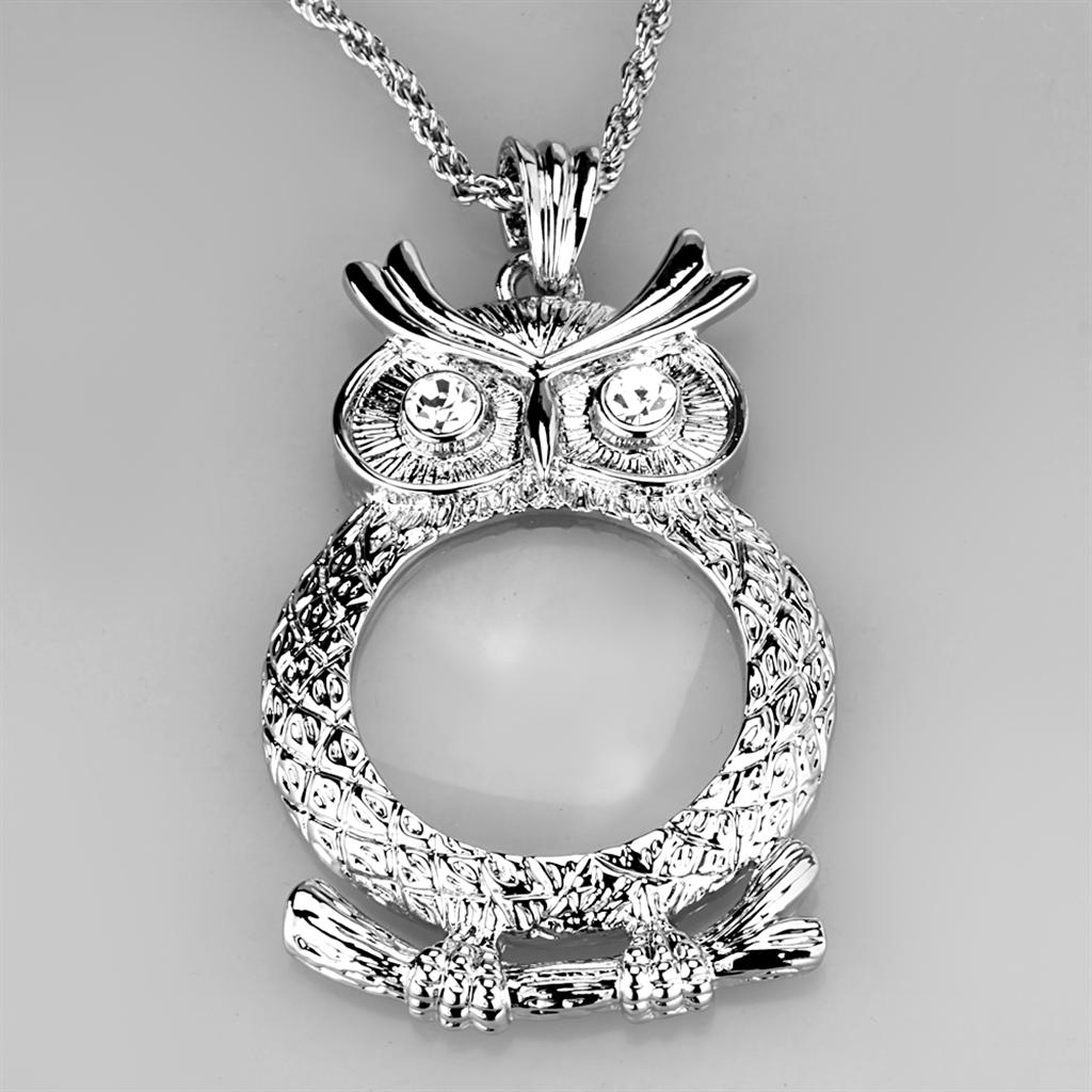 MA3W919 - Rhodium Brass Magnifier pendant with Top Grade Crystal  in Clear