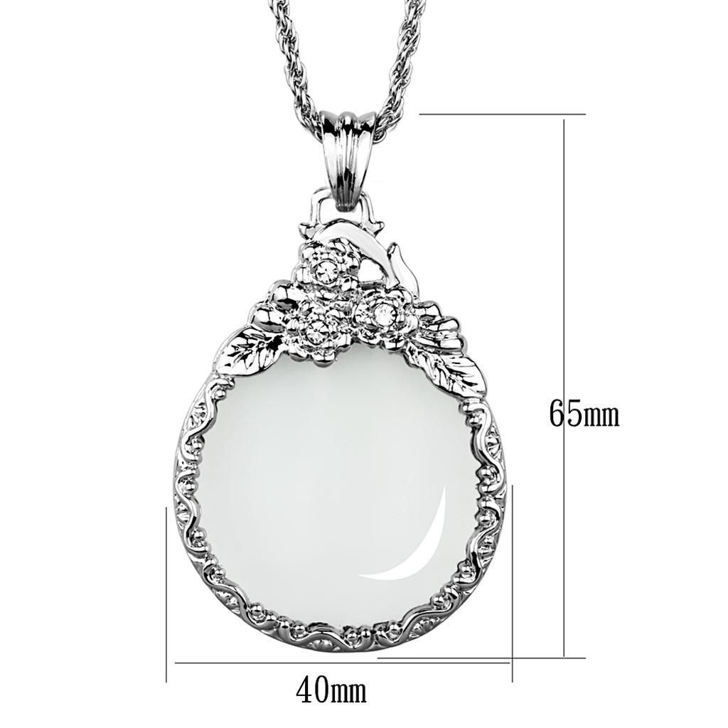 MA3W920 - Rhodium Brass Magnifier pendant with Top Grade Crystal  in Clear