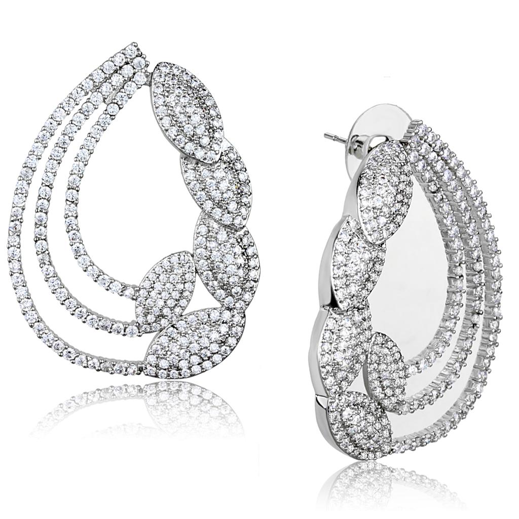MA3W922 - Rhodium Brass Jewelry Sets with AAA Grade CZ  in Clear