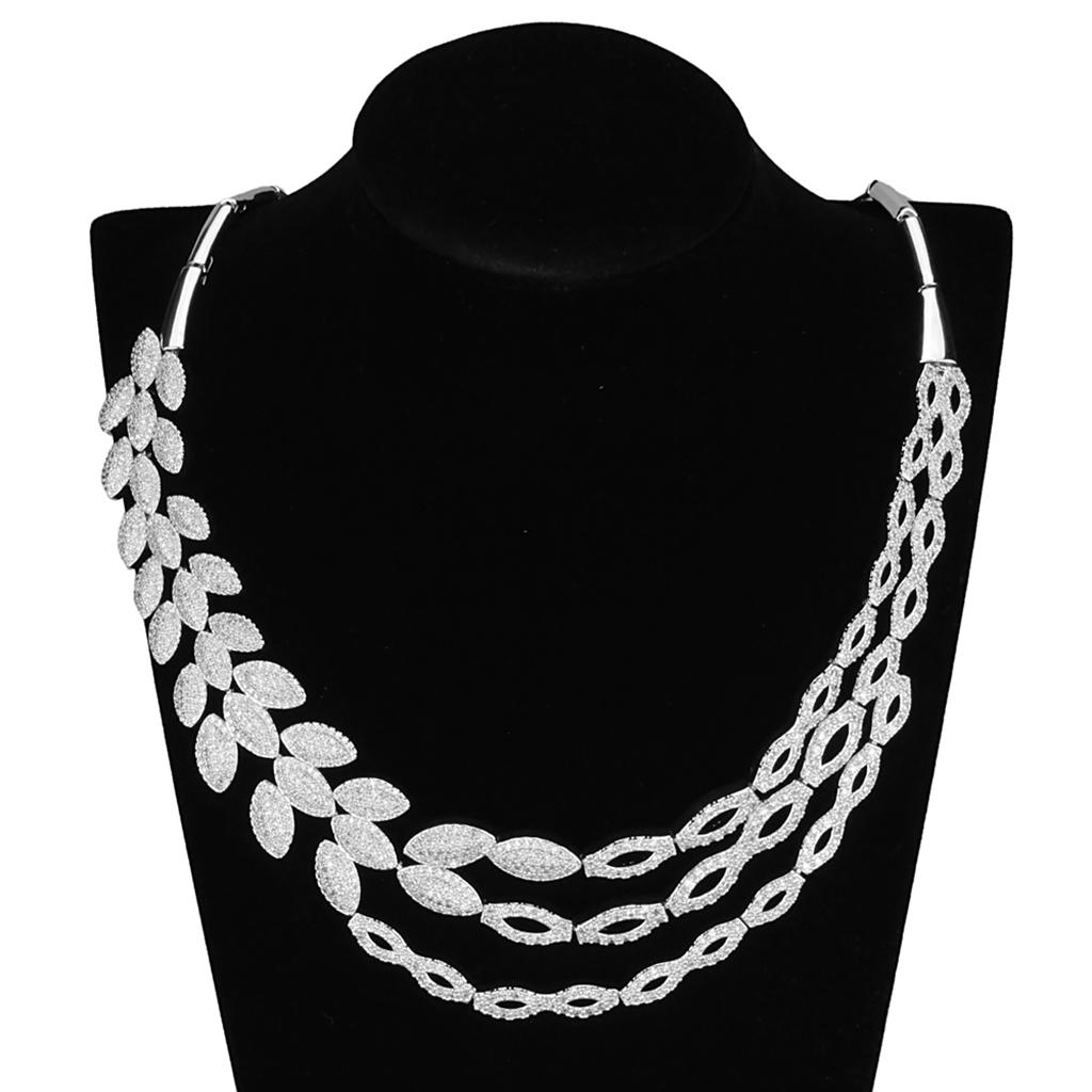 MA3W922 - Rhodium Brass Jewelry Sets with AAA Grade CZ  in Clear