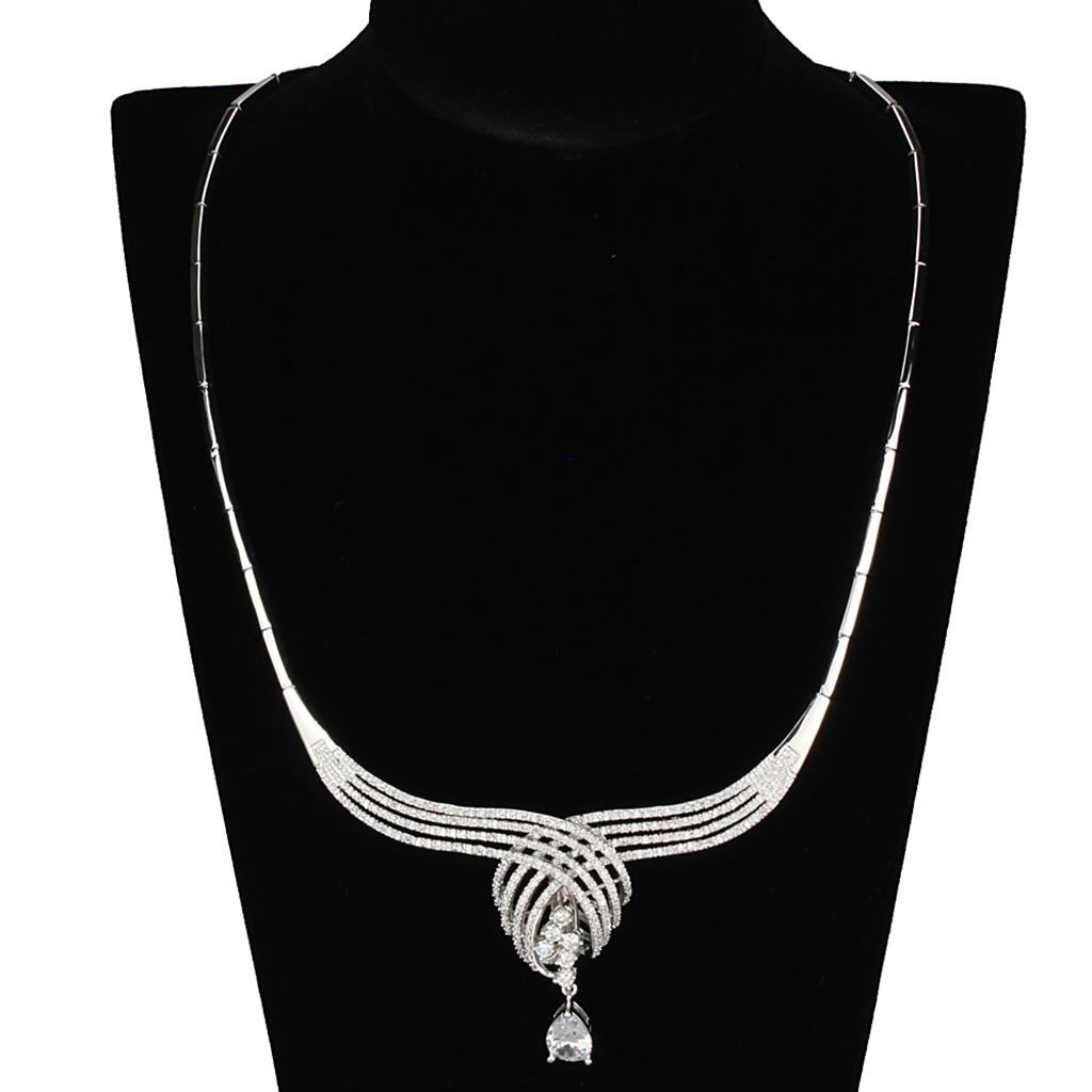 MA3W924 - Rhodium Brass Jewelry Sets with AAA Grade CZ  in Clear