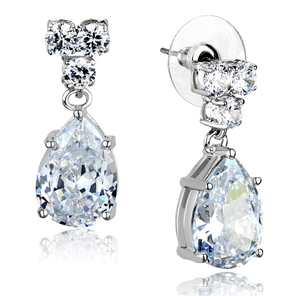 MA3W925 - Rhodium Brass Jewelry Sets with AAA Grade CZ  in Clear