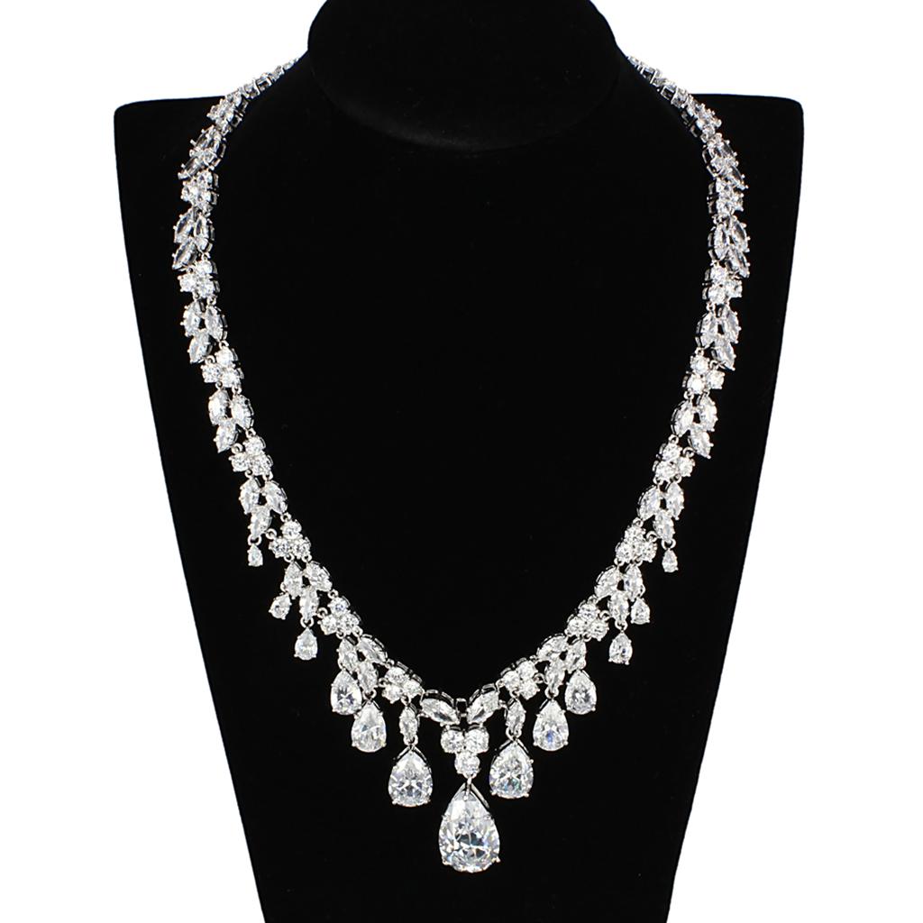 MA3W925 - Rhodium Brass Jewelry Sets with AAA Grade CZ  in Clear