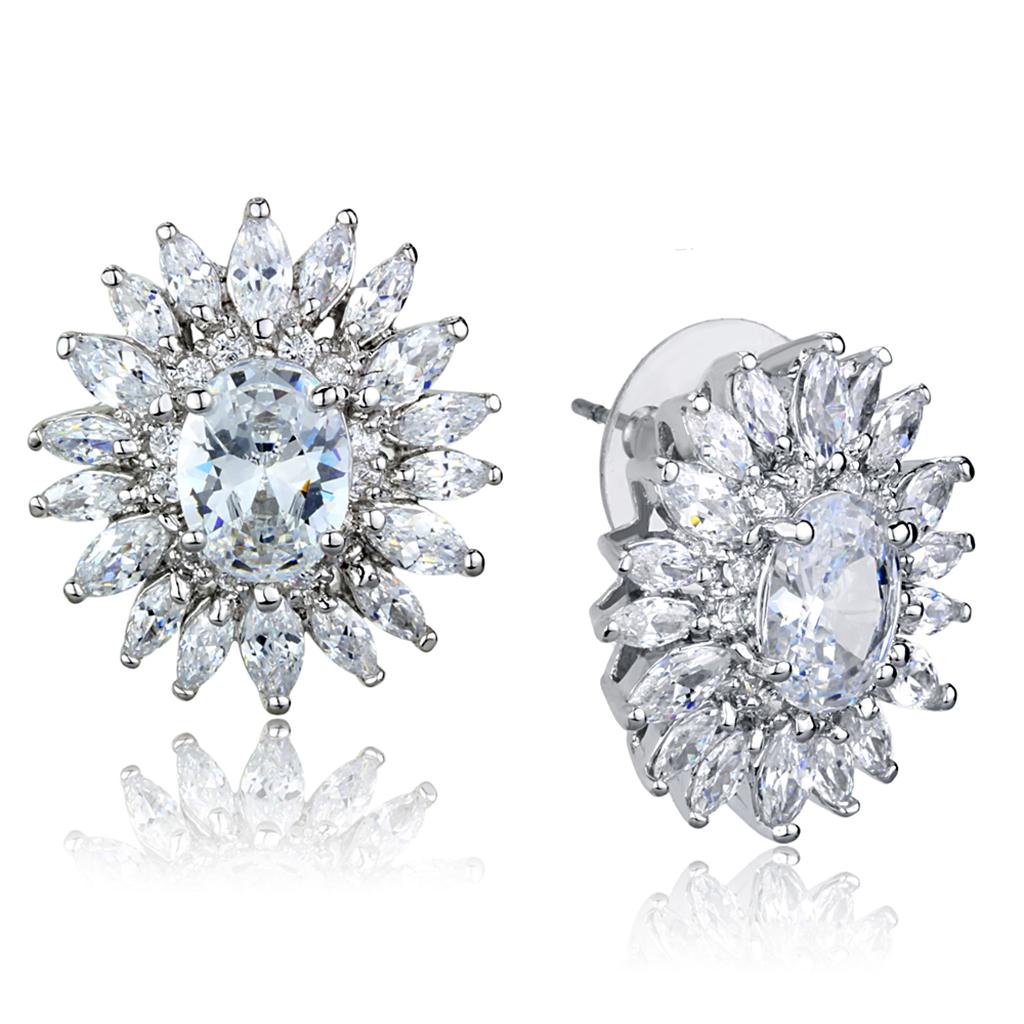 MA3W927 - Rhodium Brass Jewelry Sets with AAA Grade CZ  in Clear