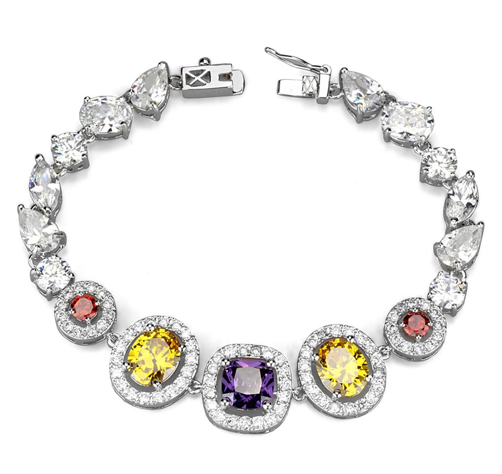 MA3W930 - Rhodium Brass Jewelry Sets with AAA Grade CZ  in Multi Color
