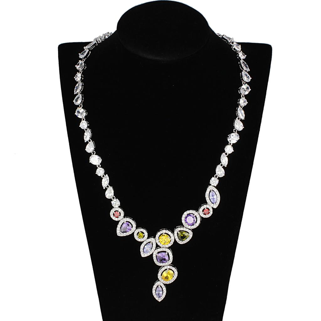 MA3W930 - Rhodium Brass Jewelry Sets with AAA Grade CZ  in Multi Color