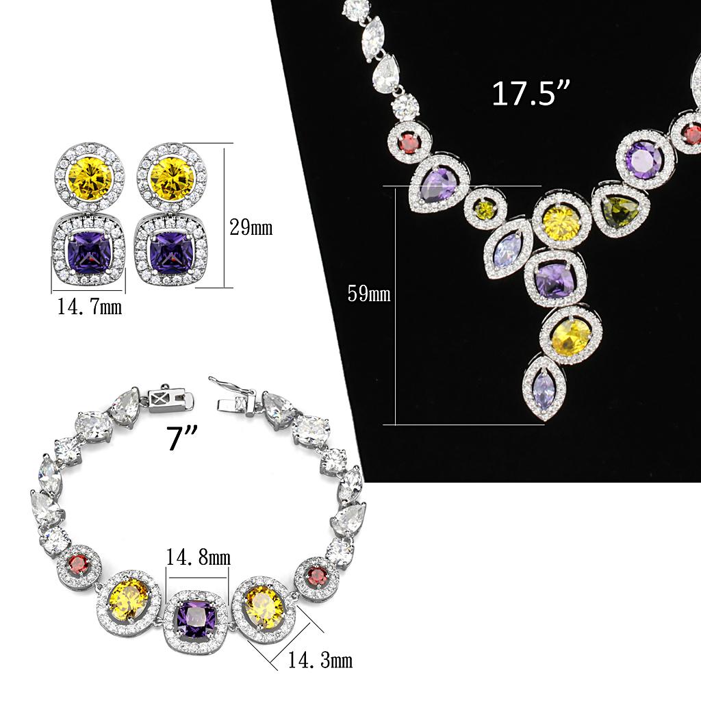 MA3W930 - Rhodium Brass Jewelry Sets with AAA Grade CZ  in Multi Color