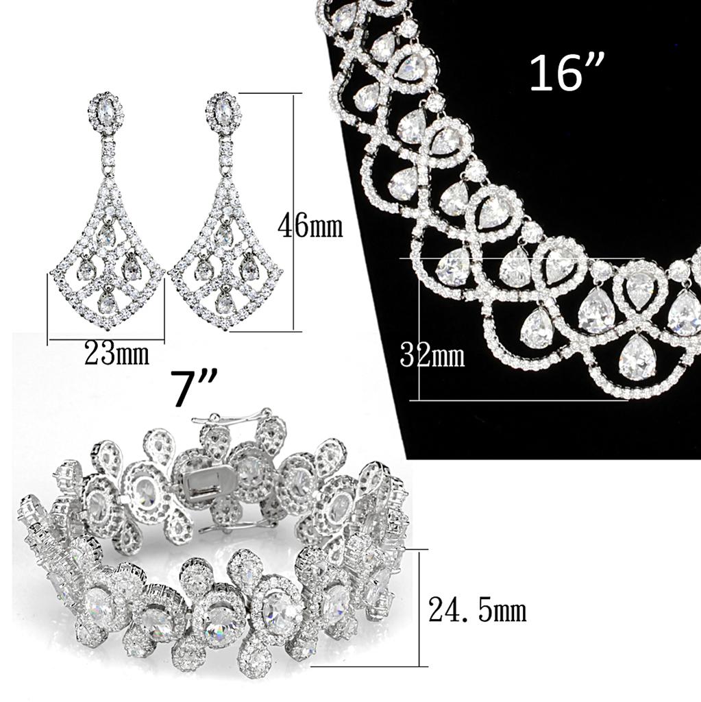 MA3W931 - Rhodium Brass Jewelry Sets with AAA Grade CZ  in Clear