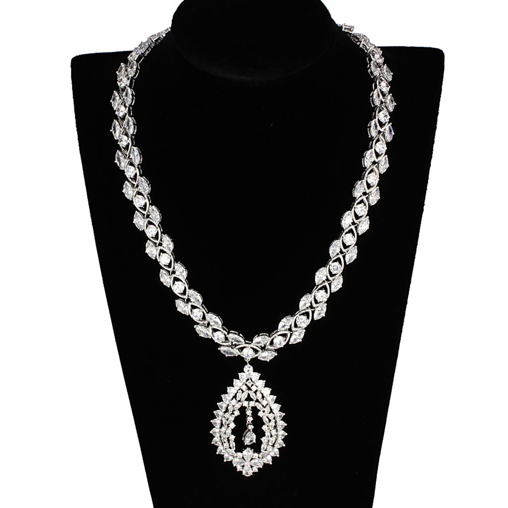 MA3W933 - Rhodium Brass Jewelry Sets with AAA Grade CZ  in Clear