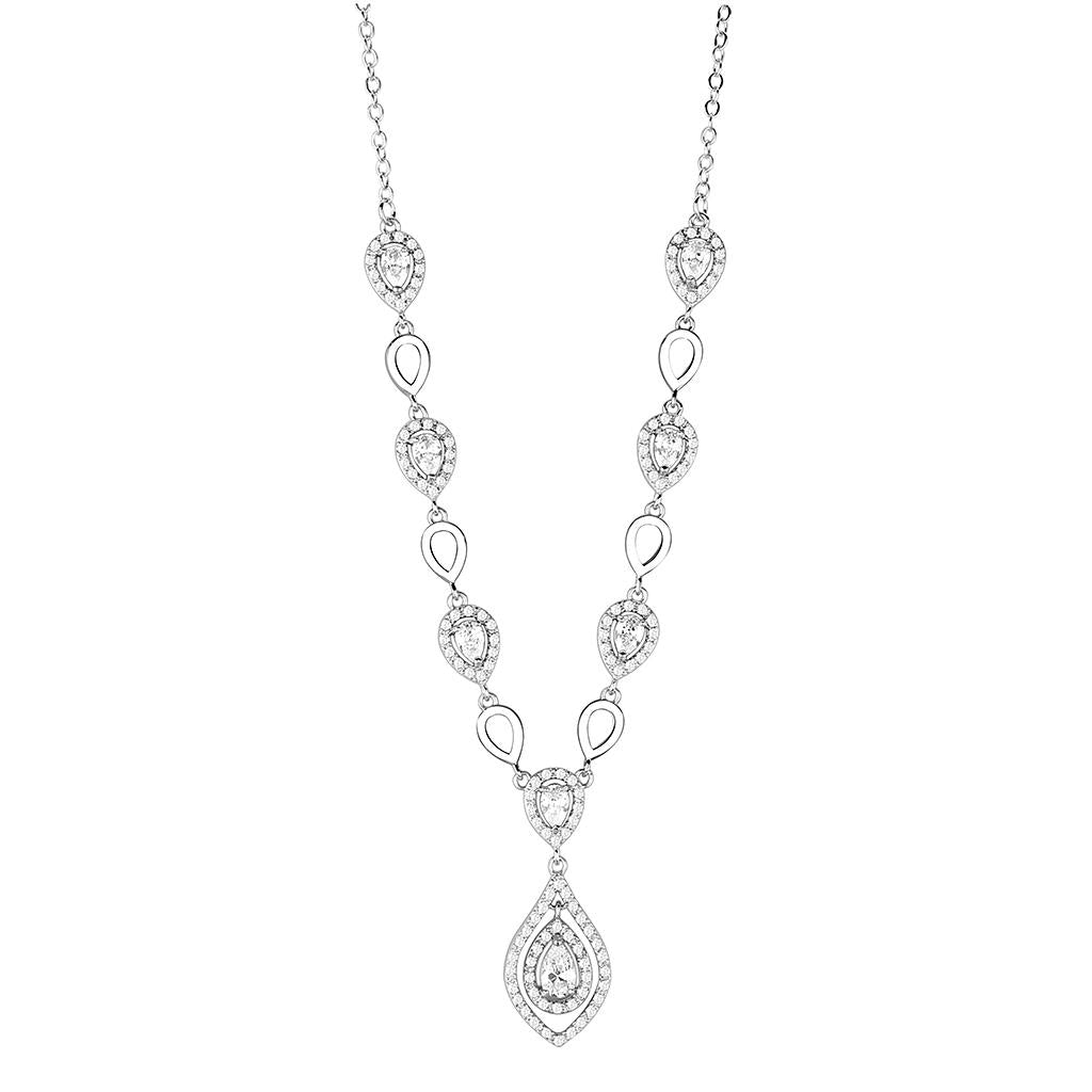 MA3W943 - Rhodium Brass Jewelry Sets with AAA Grade CZ  in Clear