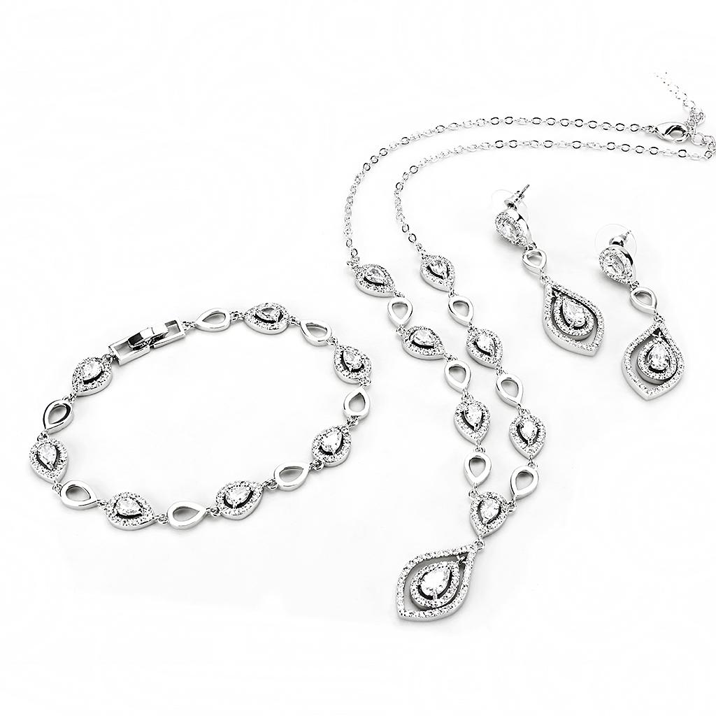 MA3W943 - Rhodium Brass Jewelry Sets with AAA Grade CZ  in Clear