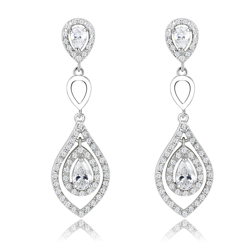 MA3W943 - Rhodium Brass Jewelry Sets with AAA Grade CZ  in Clear