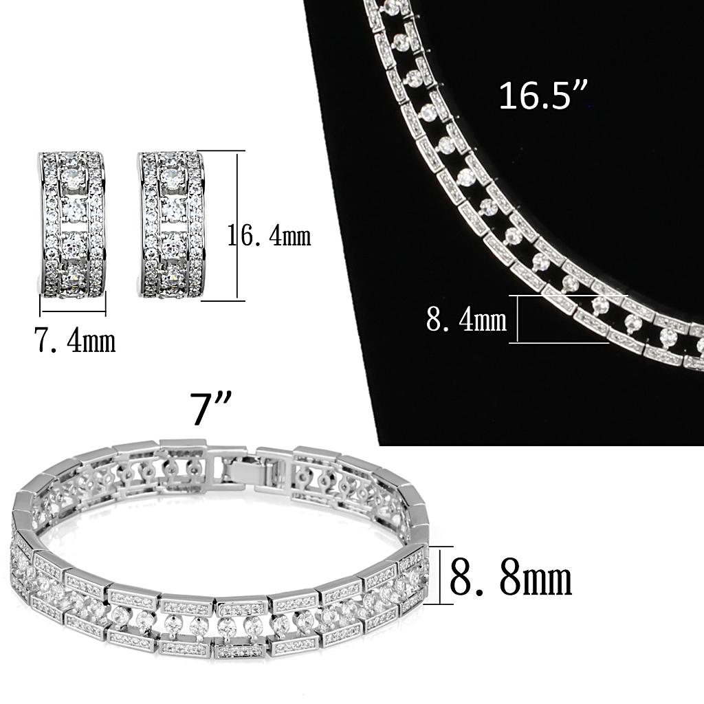 MA3W944 - Rhodium Brass Jewelry Sets with AAA Grade CZ  in Clear