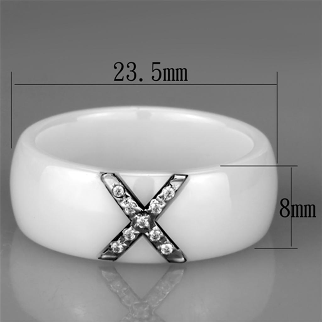 MA3W948 - High polished (no plating) Stainless Steel Ring with Ceramic  in White