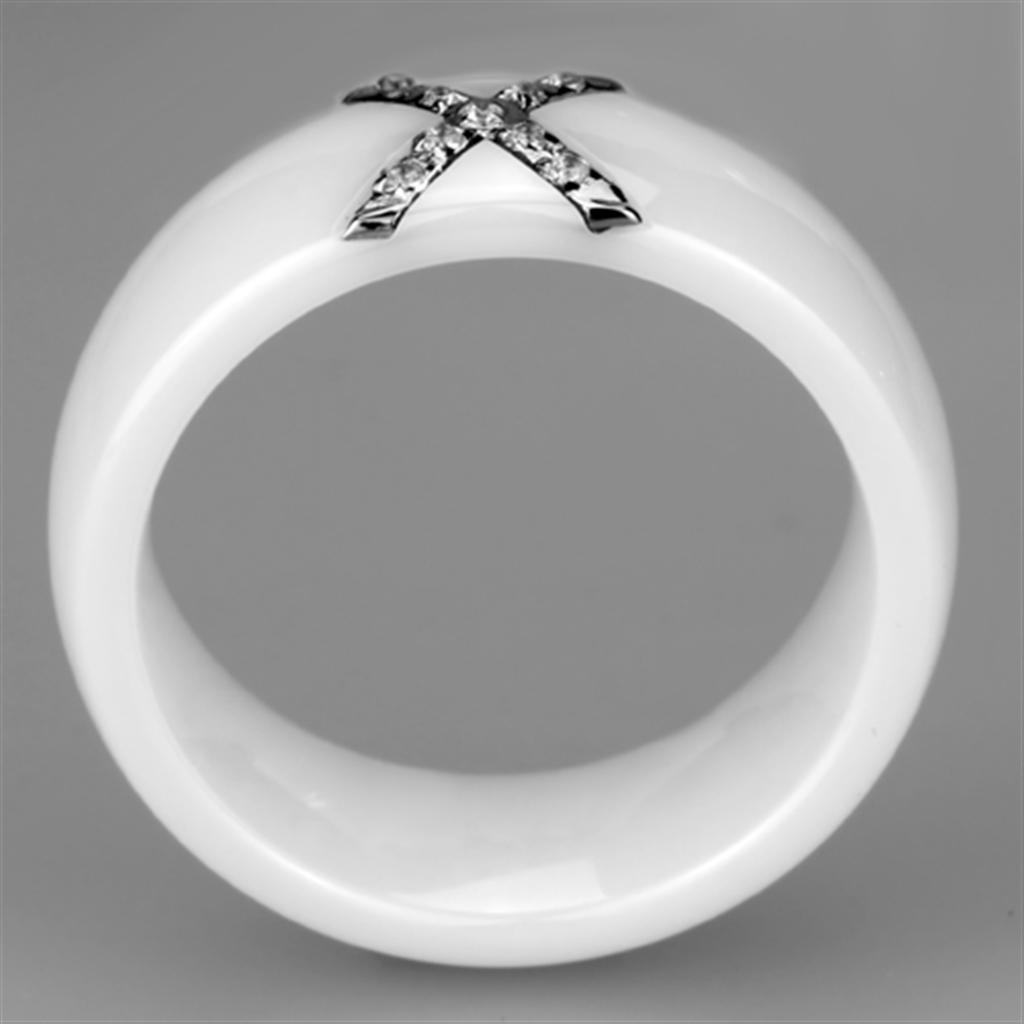 MA3W948 - High polished (no plating) Stainless Steel Ring with Ceramic  in White