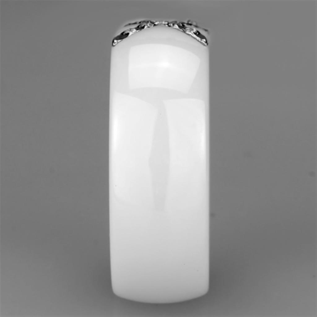 MA3W948 - High polished (no plating) Stainless Steel Ring with Ceramic  in White