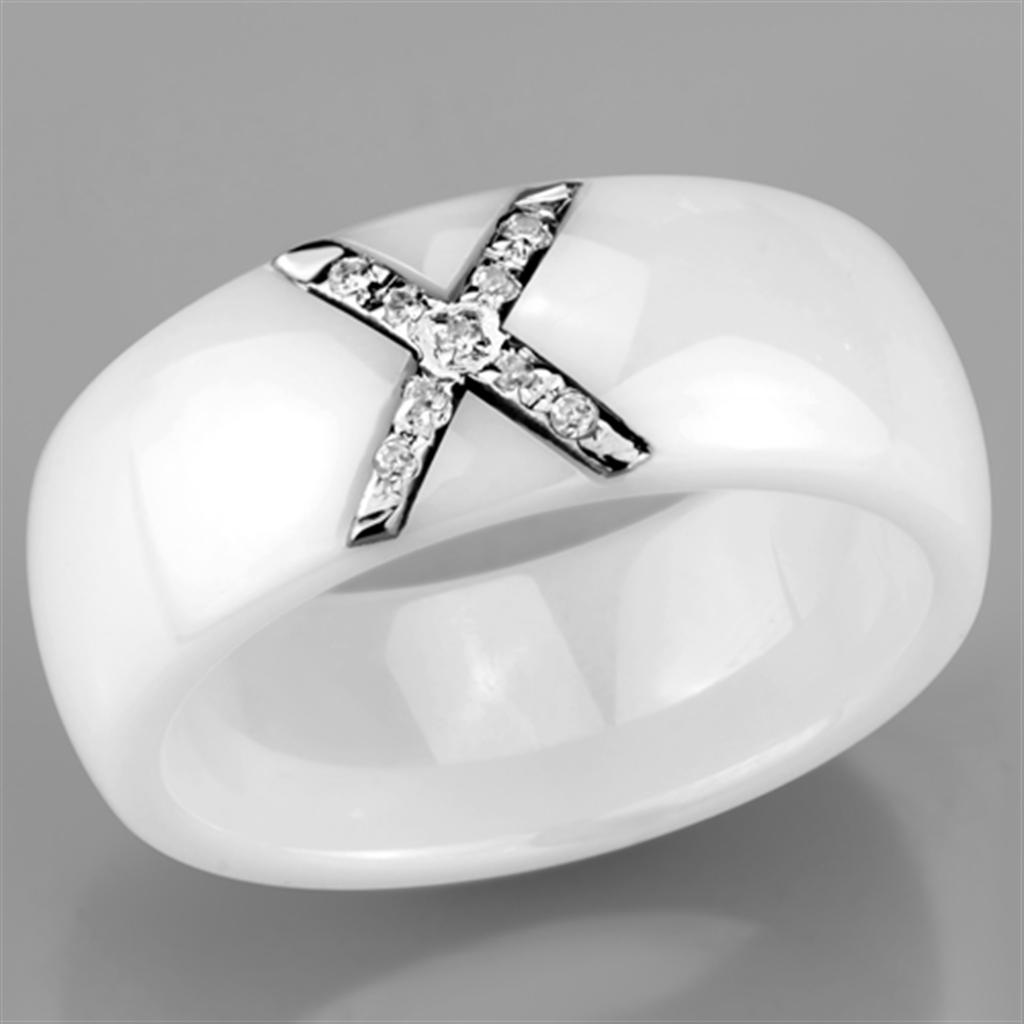 MA3W948 - High polished (no plating) Stainless Steel Ring with Ceramic  in White