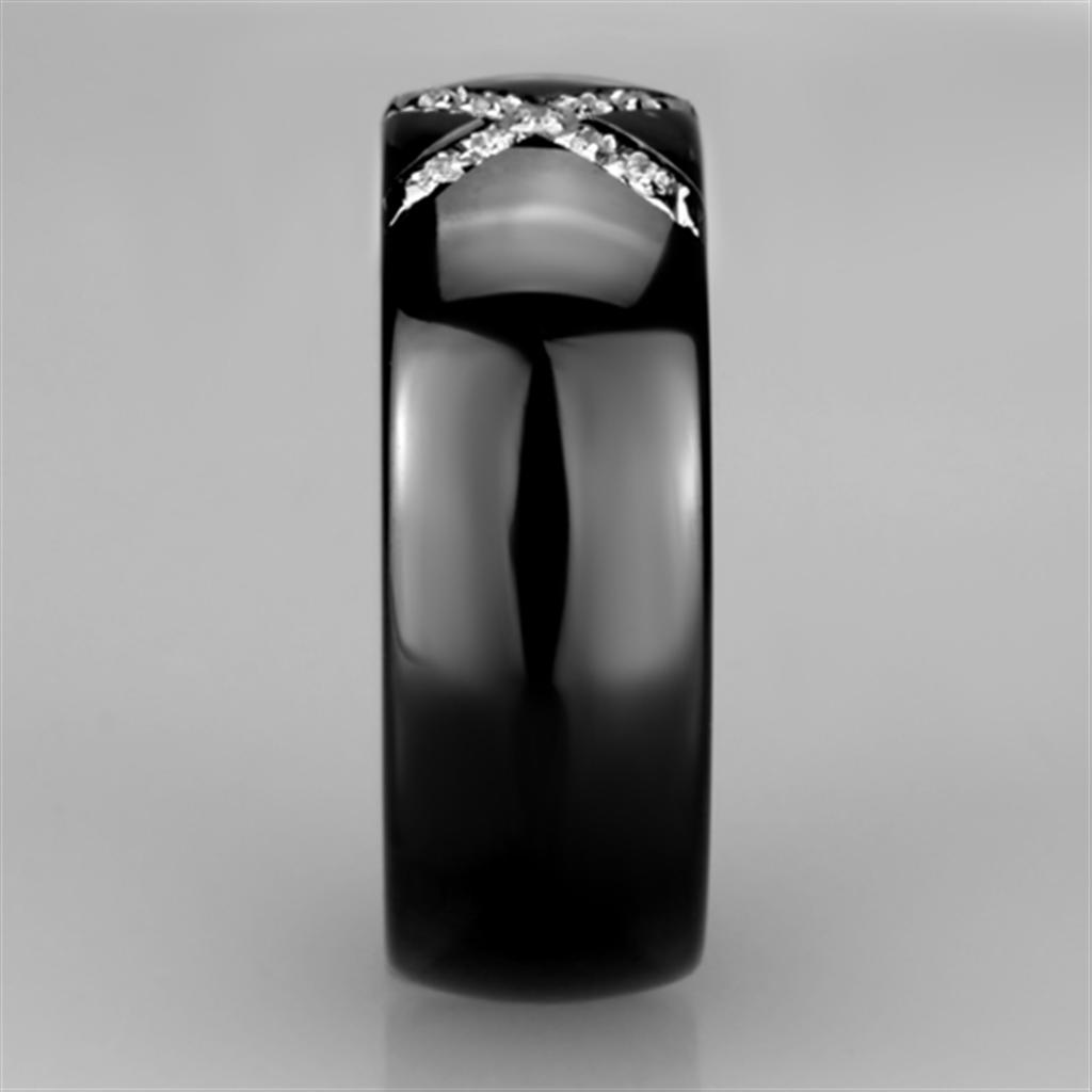 MA3W949 - High polished (no plating) Stainless Steel Ring with Ceramic  in Jet
