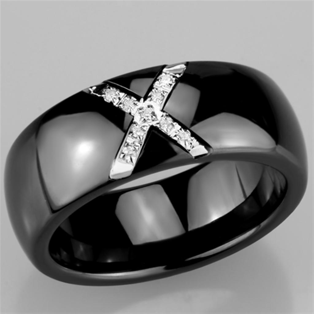 MA3W949 - High polished (no plating) Stainless Steel Ring with Ceramic  in Jet