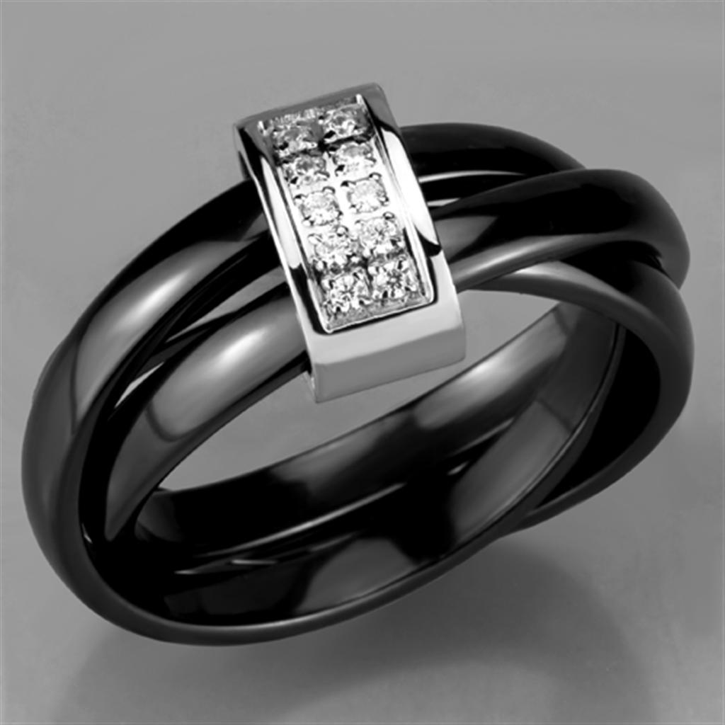 MA3W950 - High polished (no plating) Stainless Steel Ring with Ceramic  in Jet