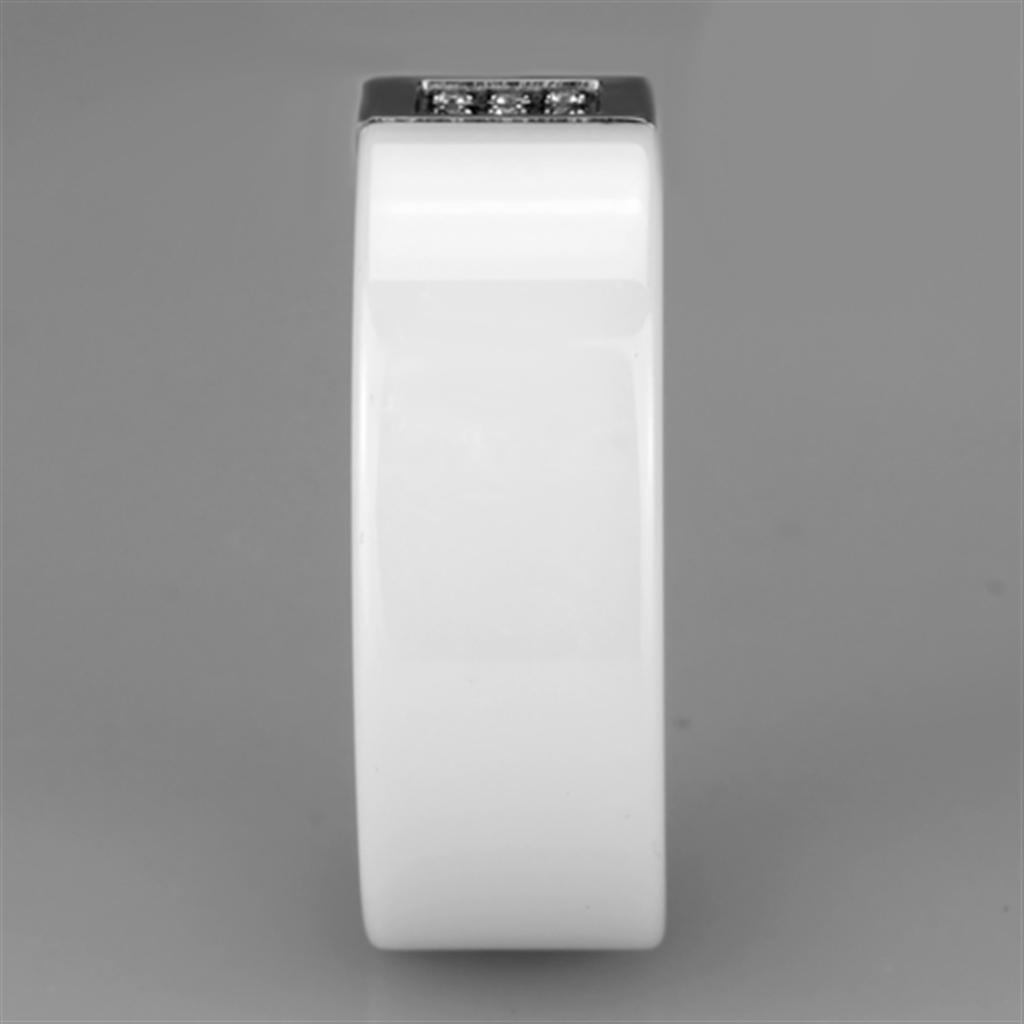 MA3W952 - High polished (no plating) Stainless Steel Ring with Ceramic  in White